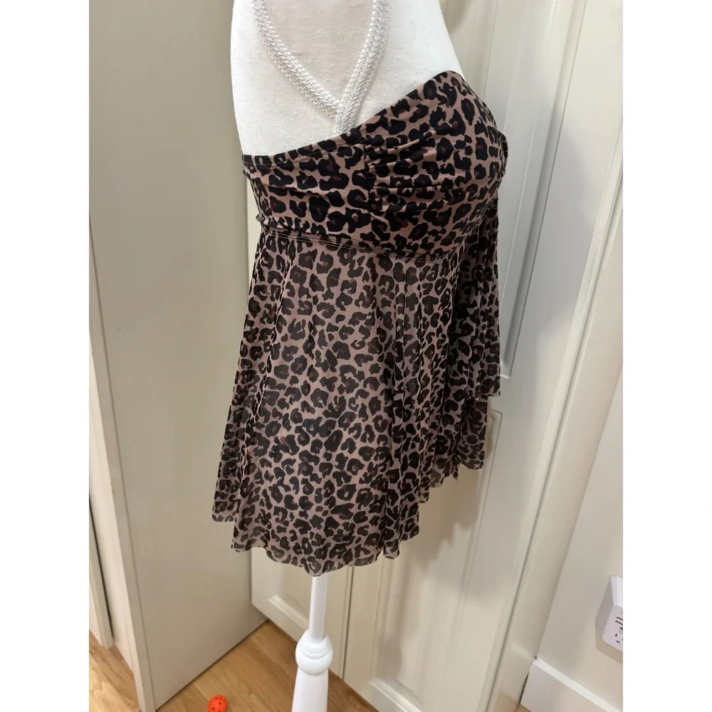 Women's Komar Leopard Print Strapless‎ Swim Top Tunic Cover Up